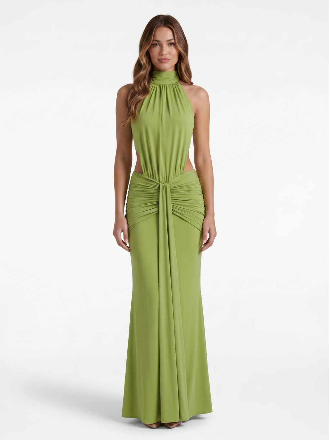 ADELINE Women's Halter Neck Side-Cutout Ruched Waist Maxi Dress – LirenneWear