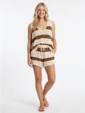 GENEVIEVE Women's Striped Knit V-Neck Vest & Shorts Two-Piece Set