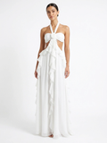 OCTAVIA Women's Halterneck Cut-Out Ruffle Maxi Dress