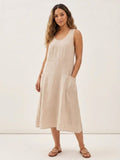 CLAIRE Women's Sleeveless Linen Midi Dress with Pockets