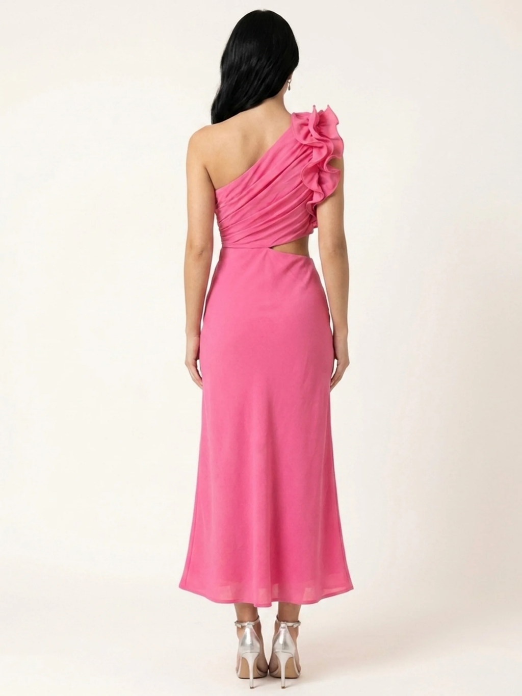 AMIRA Women's One-Shoulder Ruffle Cutout Maxi Dress