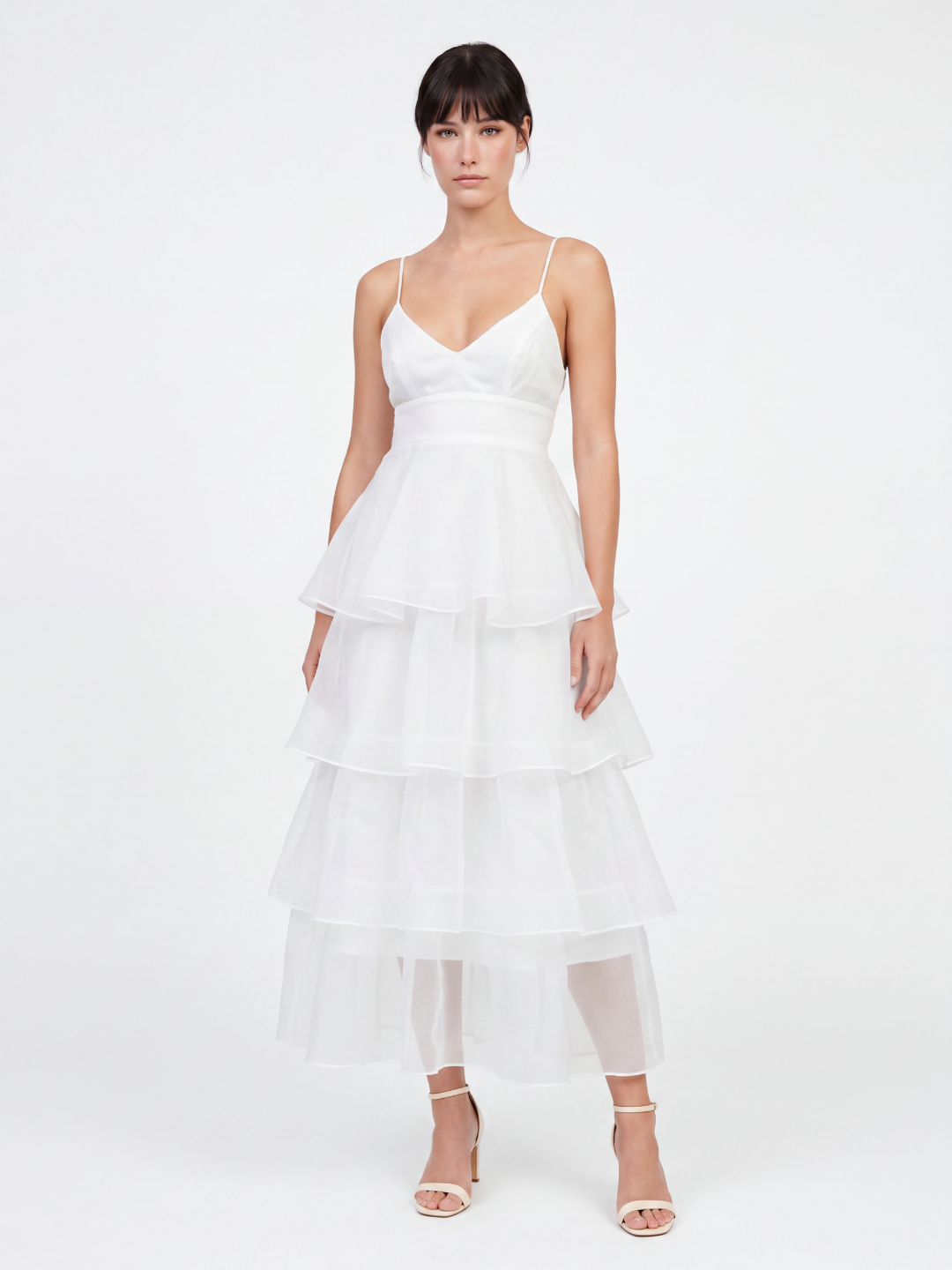 CATALINA Women's Tiered Ruffle Midi Dress with Organza Skirt
