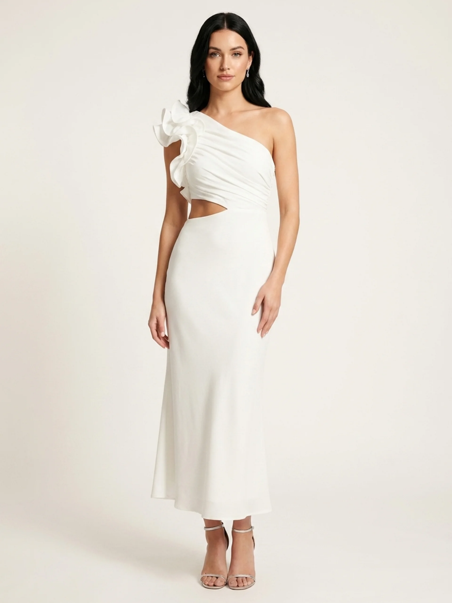 AMIRA Women's One-Shoulder Ruffle Cutout Maxi Dress