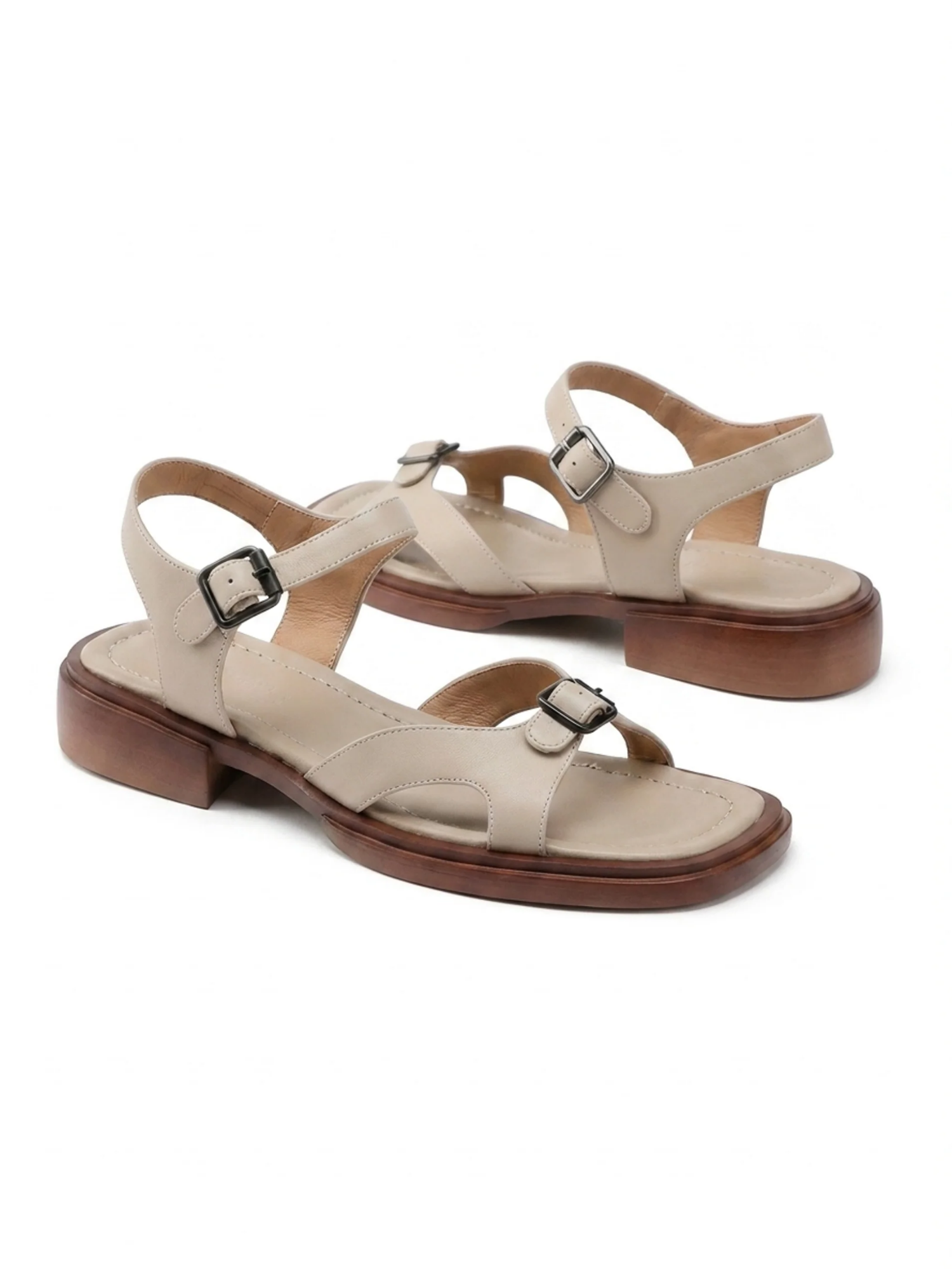 MARGOT Women's Leather Buckle Toe-Ring Block Heel Sandals