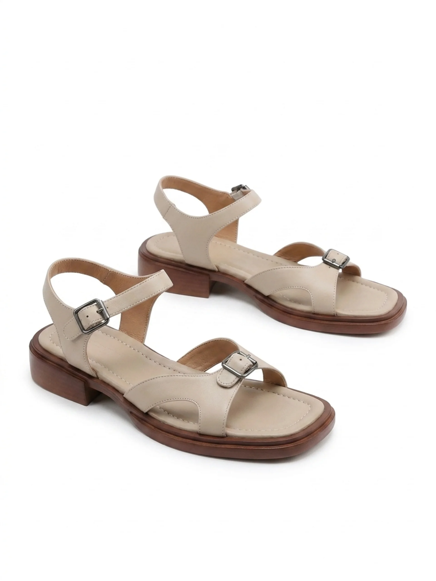 MARGOT Women's Leather Buckle Toe-Ring Block Heel Sandals