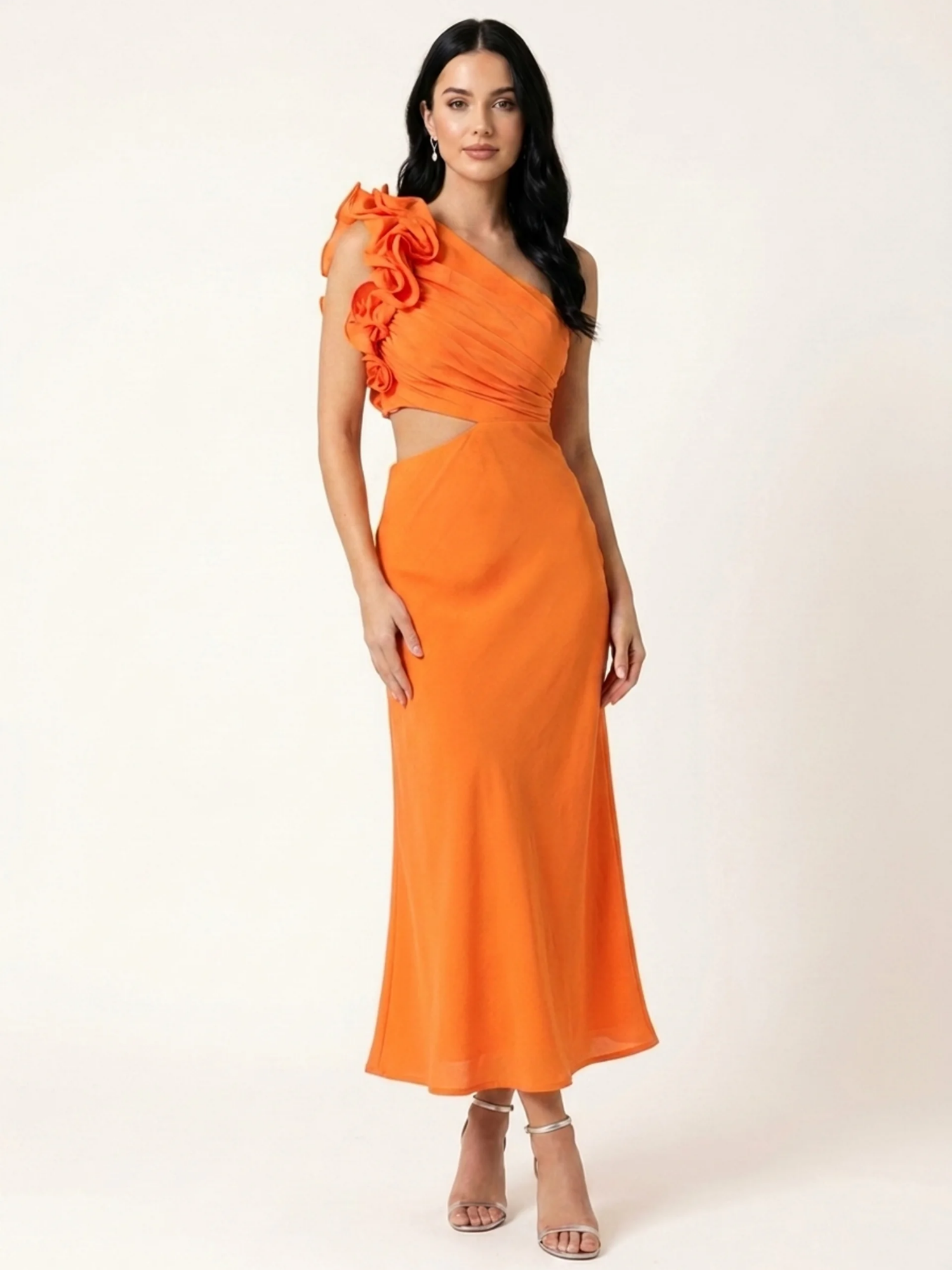 AMIRA Women's One-Shoulder Ruffle Cutout Maxi Dress