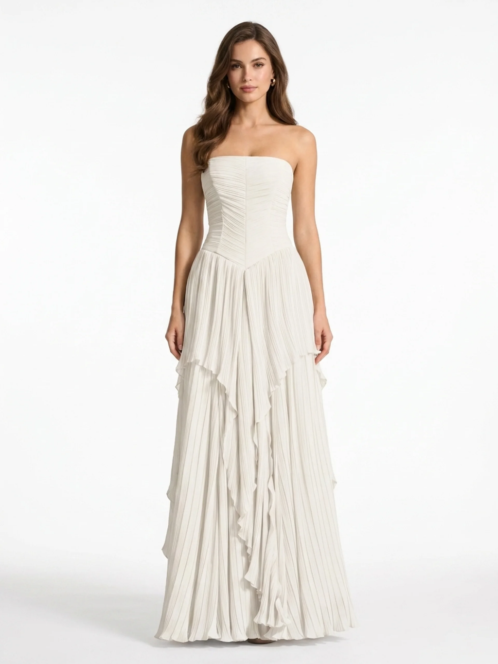 SKYLAR Women's Pleated Chiffon Strapless Maxi Dress