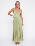 TAYLOR Women's Pleated Satin Maxi Dress with V-Neck