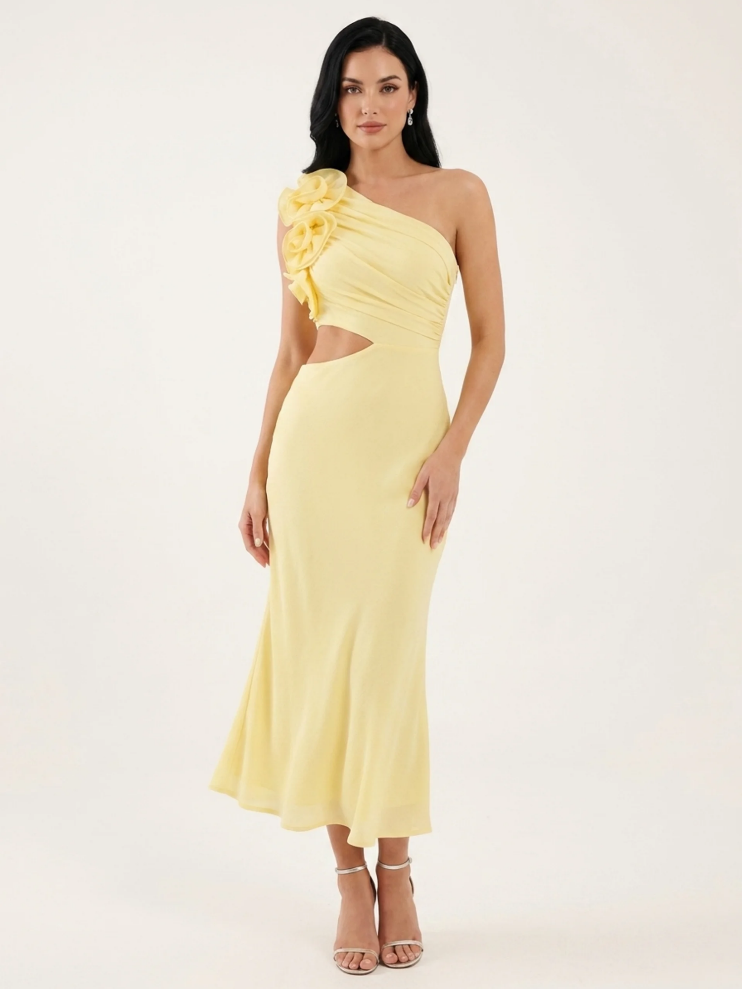 AMIRA Women's One-Shoulder Ruffle Cutout Maxi Dress