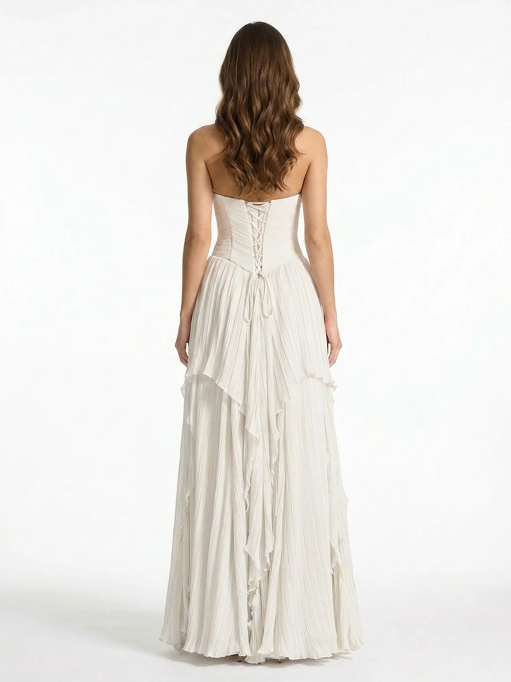 SKYLAR Women's Pleated Chiffon Strapless Maxi Dress