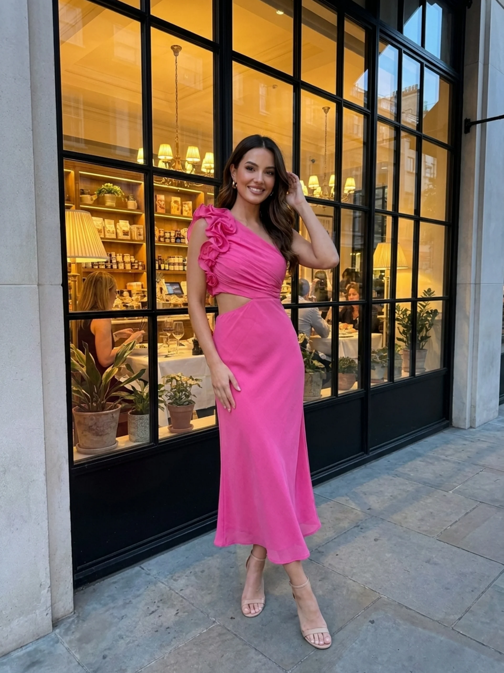 AMIRA Women's One-Shoulder Ruffle Cutout Maxi Dress