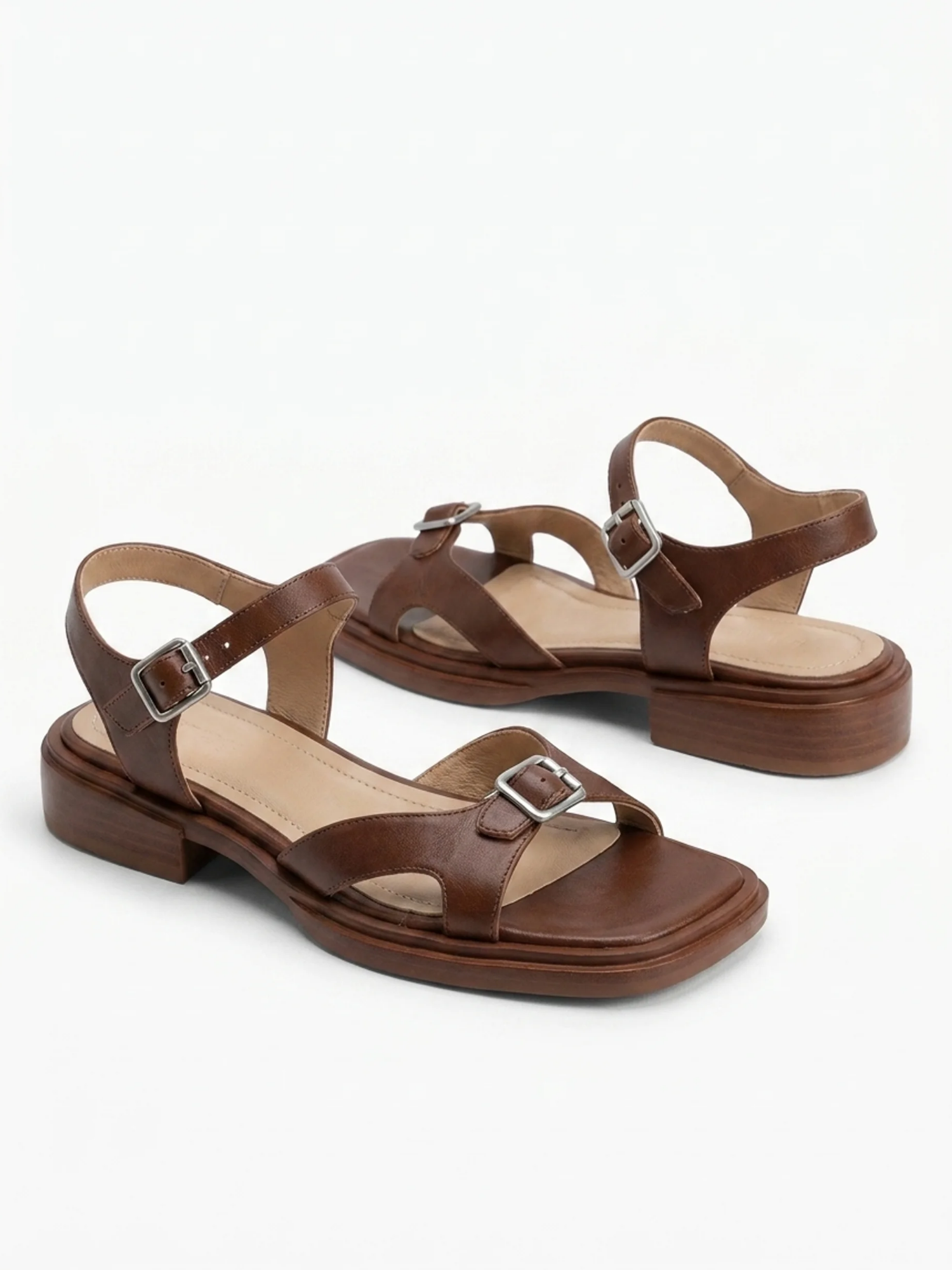 MARGOT Women's Leather Buckle Toe-Ring Block Heel Sandals