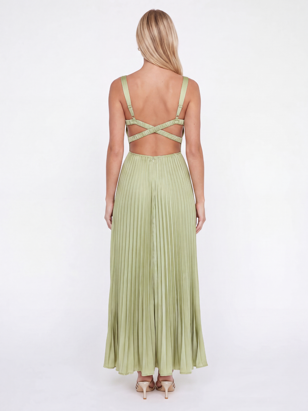TAYLOR Women's Pleated Satin Maxi Dress with V-Neck