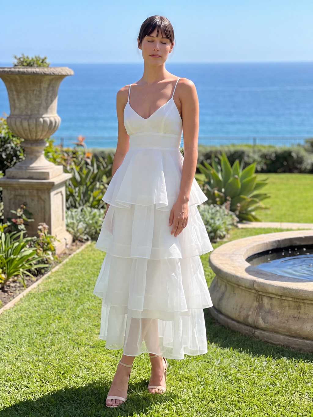 CATALINA Women's Tiered Ruffle Midi Dress with Organza Skirt