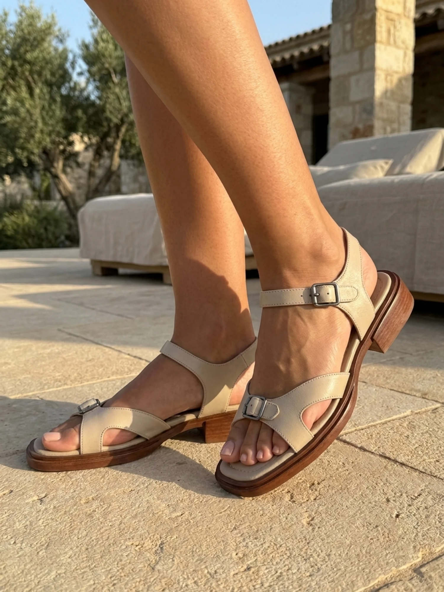 MARGOT Women's Leather Buckle Toe-Ring Block Heel Sandals