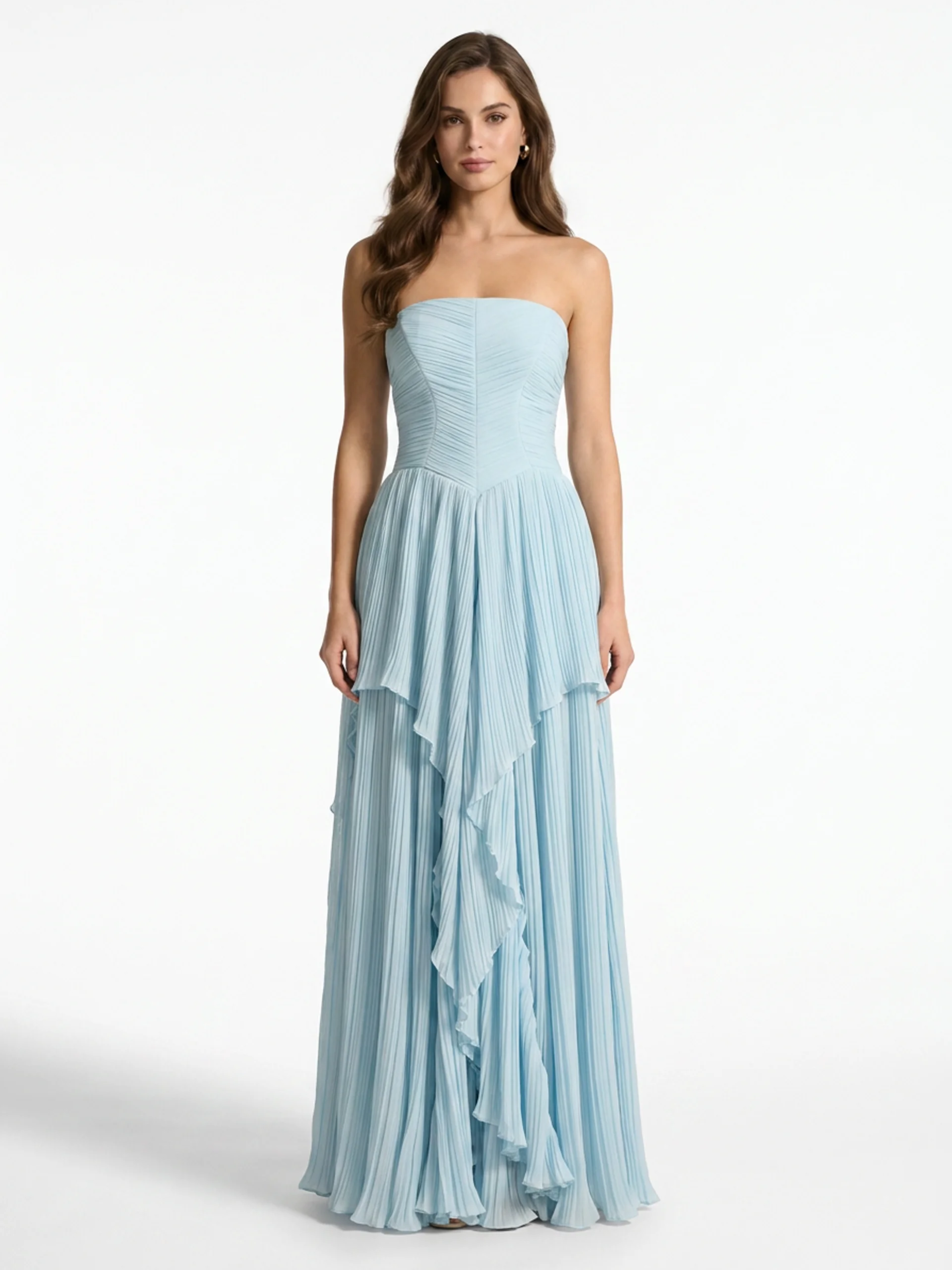 SKYLAR Women's Pleated Chiffon Strapless Maxi Dress