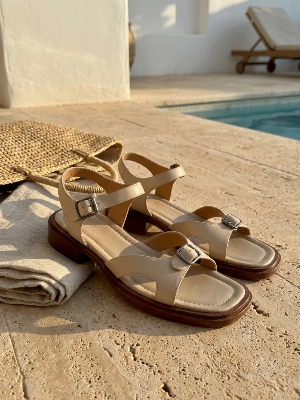 MARGOT Women's Leather Buckle Toe-Ring Block Heel Sandals