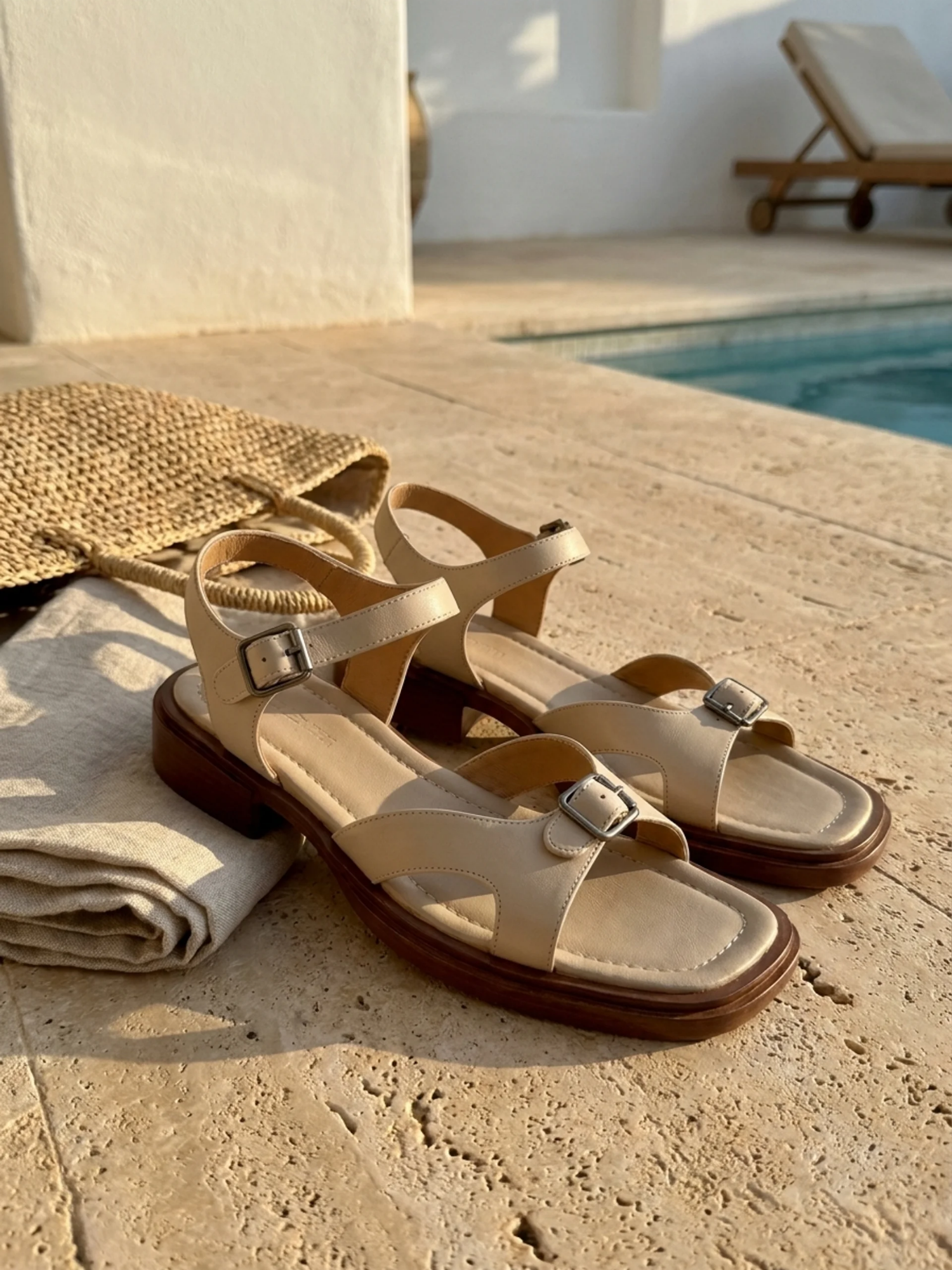 MARGOT Women's Leather Buckle Toe-Ring Block Heel Sandals