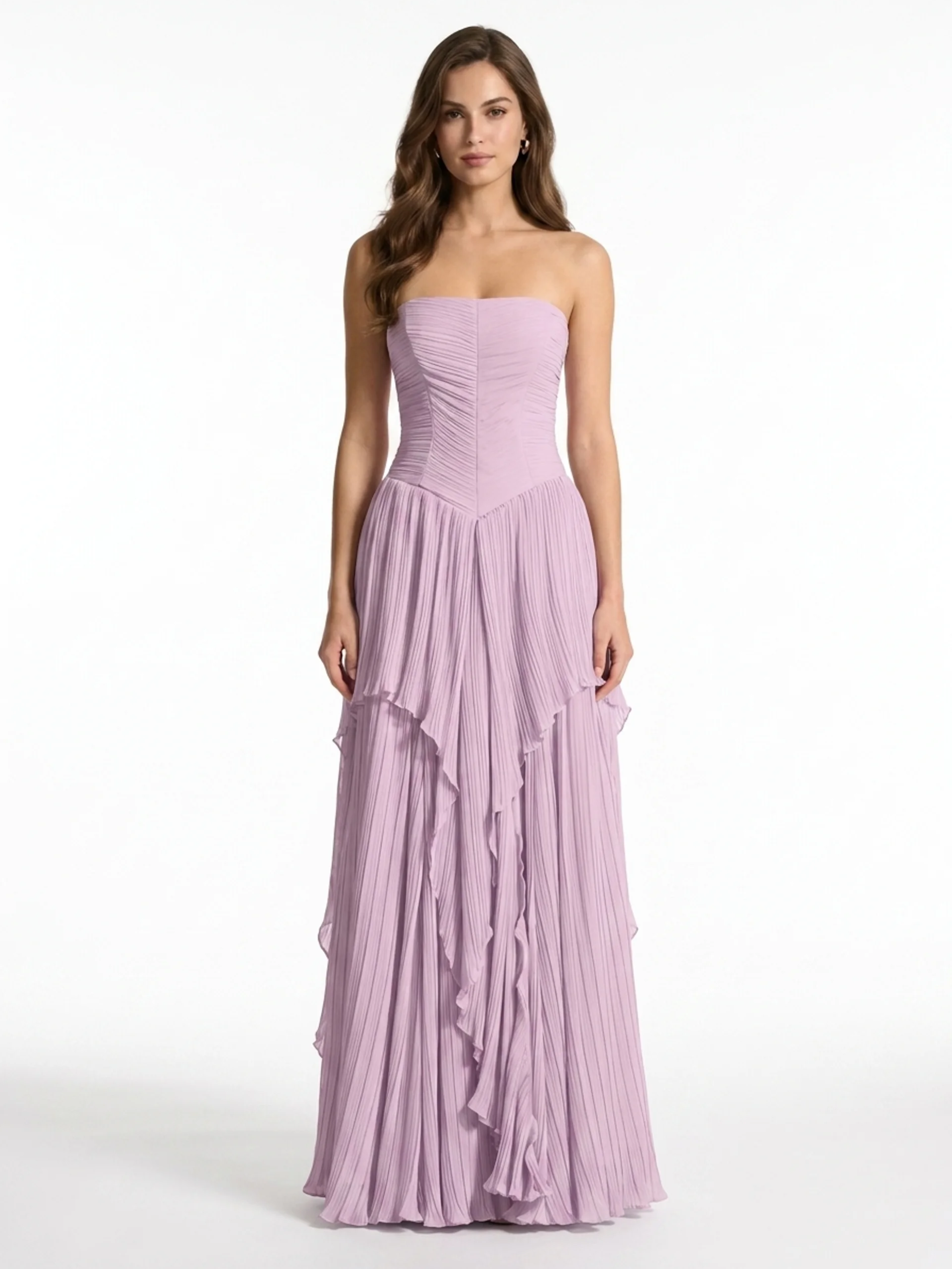 SKYLAR Women's Pleated Chiffon Strapless Maxi Dress