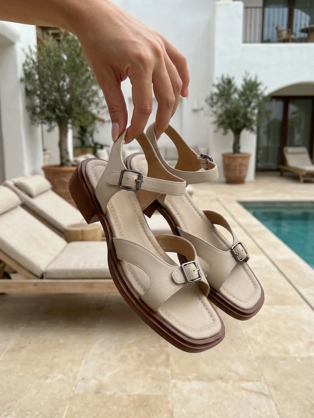 MARGOT Women's Leather Buckle Toe-Ring Block Heel Sandals