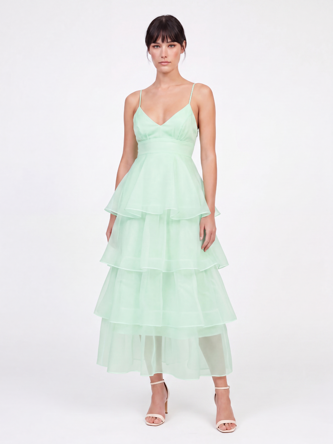 CATALINA Women's Tiered Ruffle Midi Dress with Organza Skirt