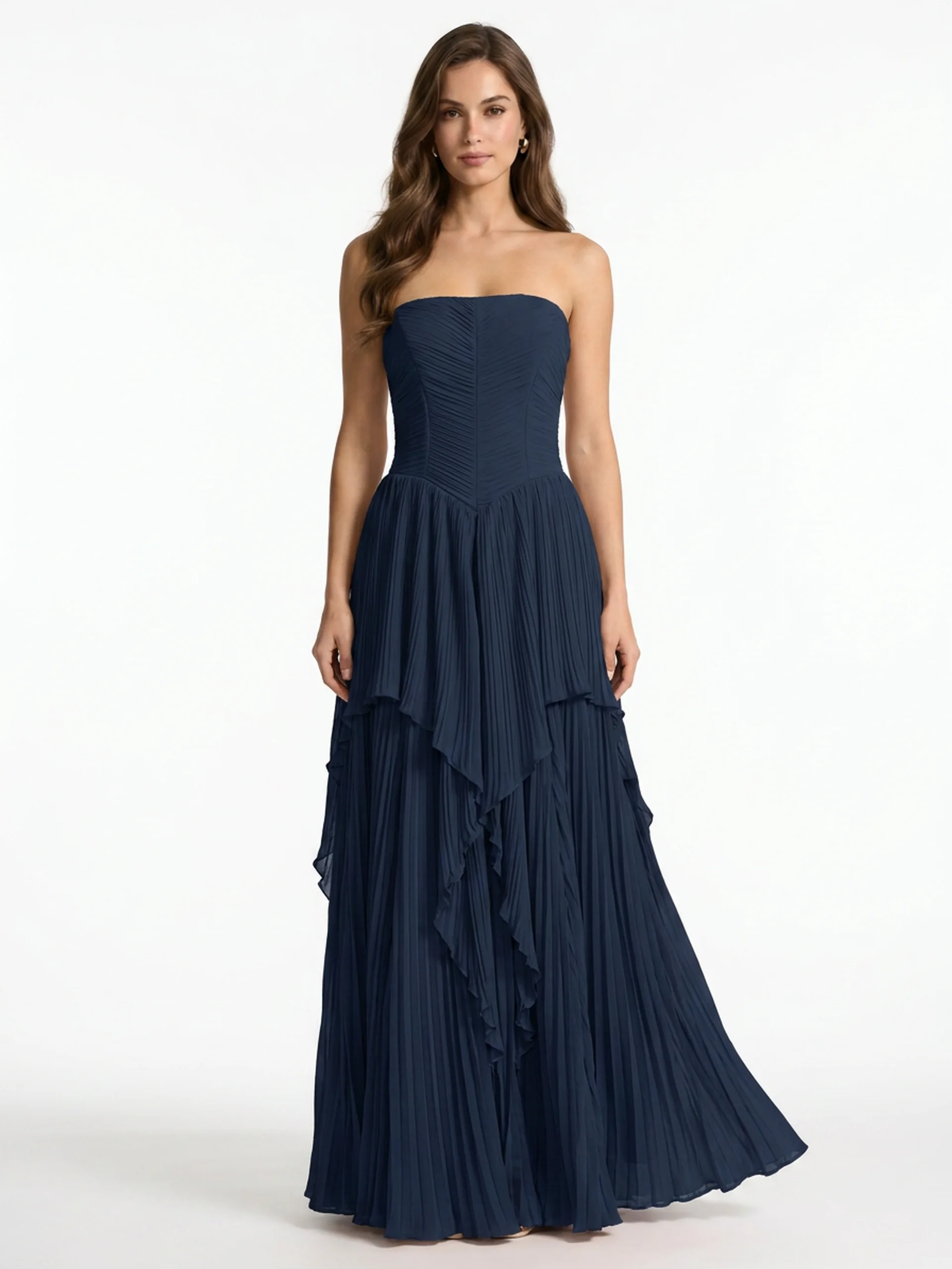 SKYLAR Women's Pleated Chiffon Strapless Maxi Dress