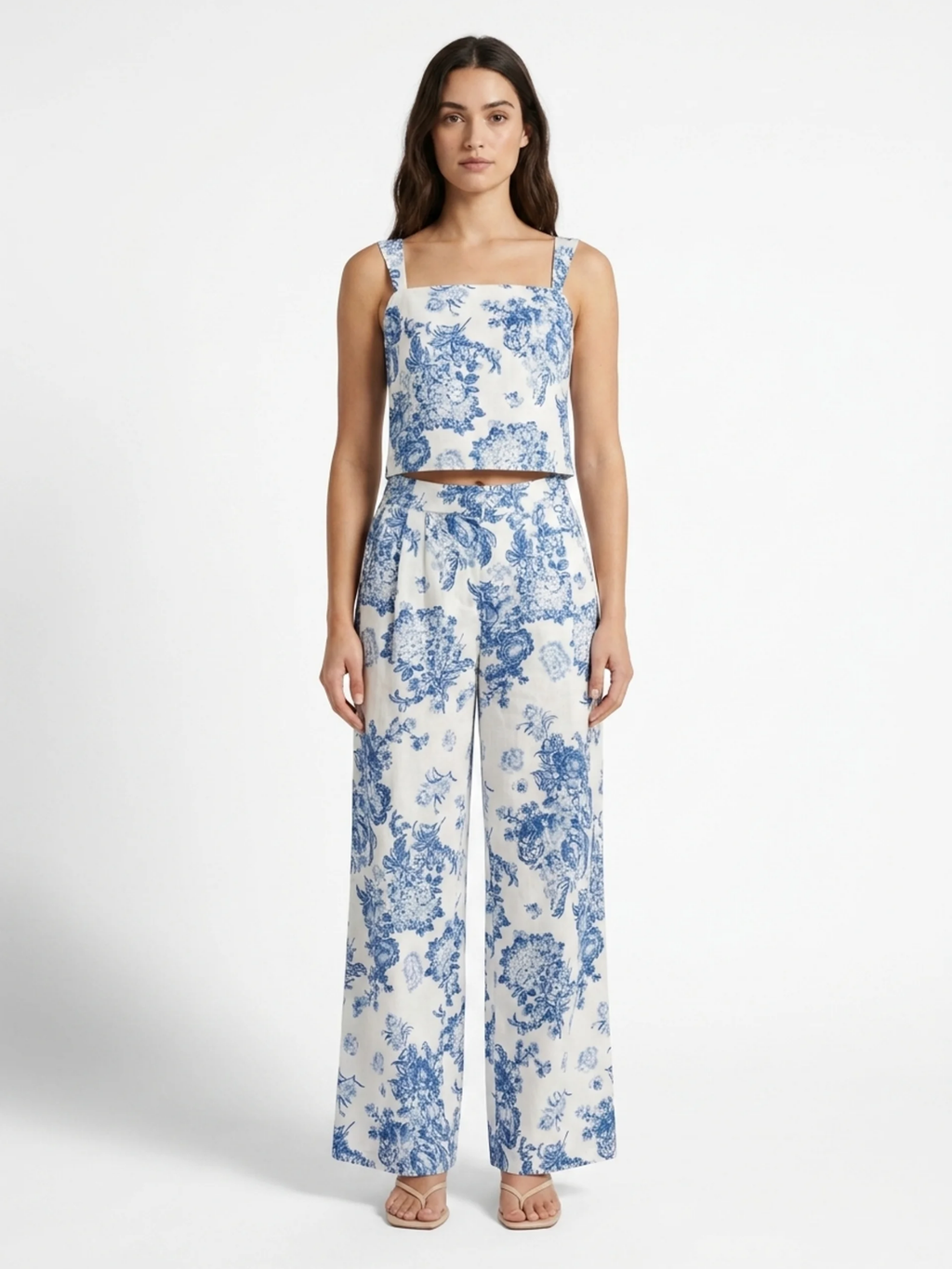 WILHELMINA Women's Floral Print Square-Neck Top & Wide-Leg Pants Set