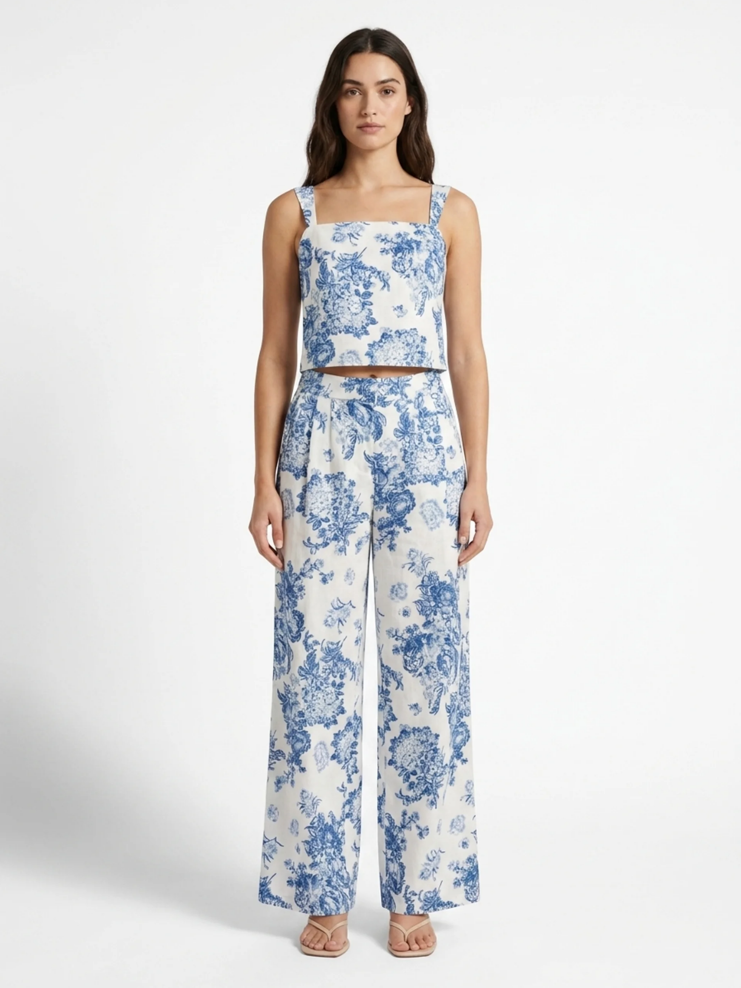 WILHELMINA Women's Floral Print Square-Neck Top & Wide-Leg Pants Set