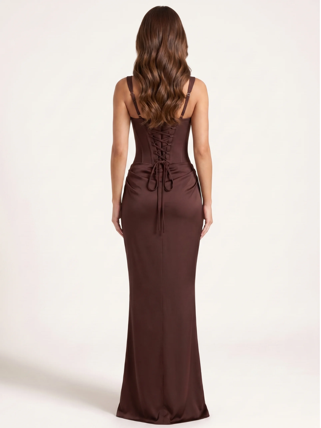 ISADORA Women's Corset Bodice Draped Satin Maxi Dress