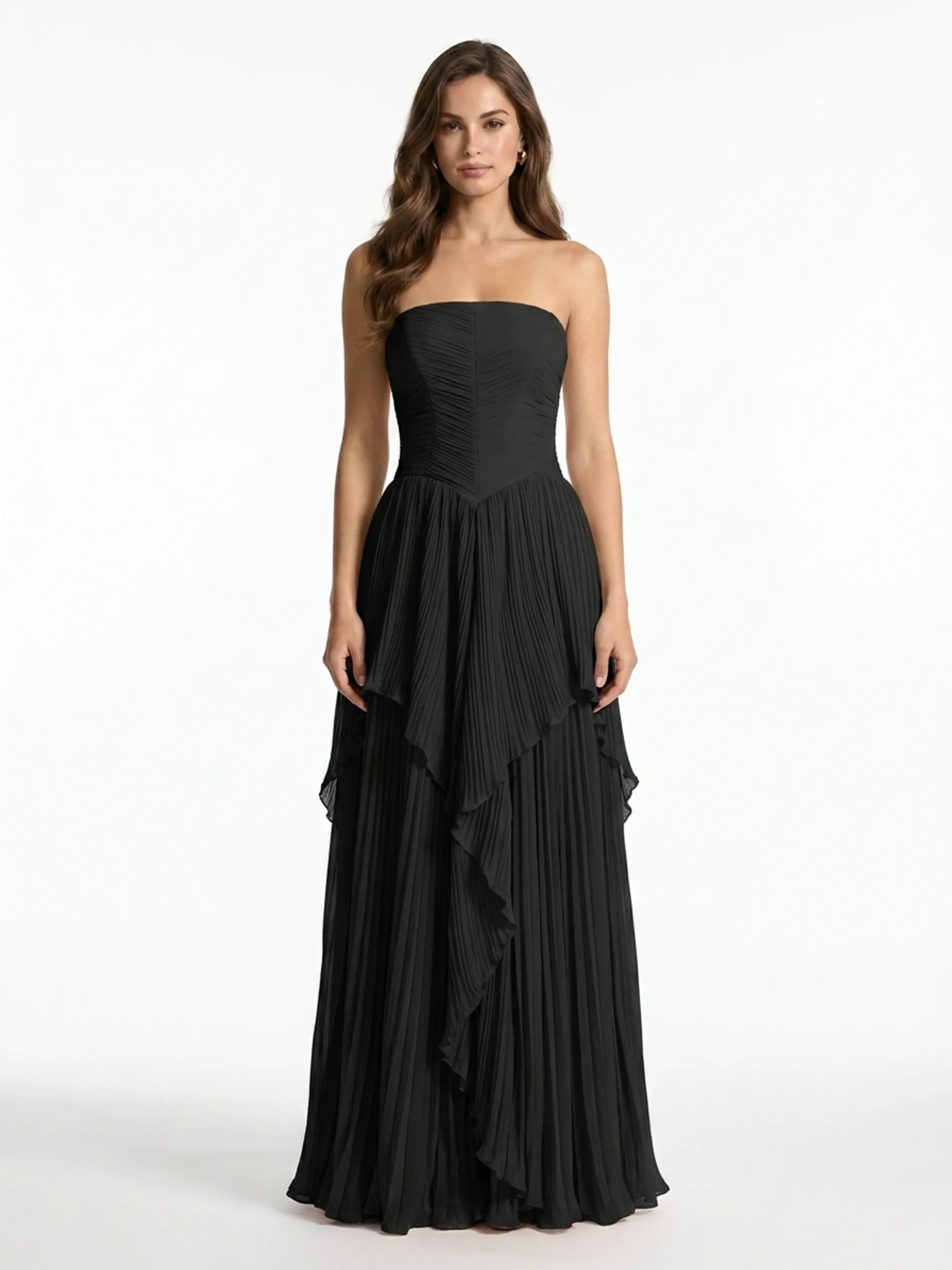 SKYLAR Women's Pleated Chiffon Strapless Maxi Dress