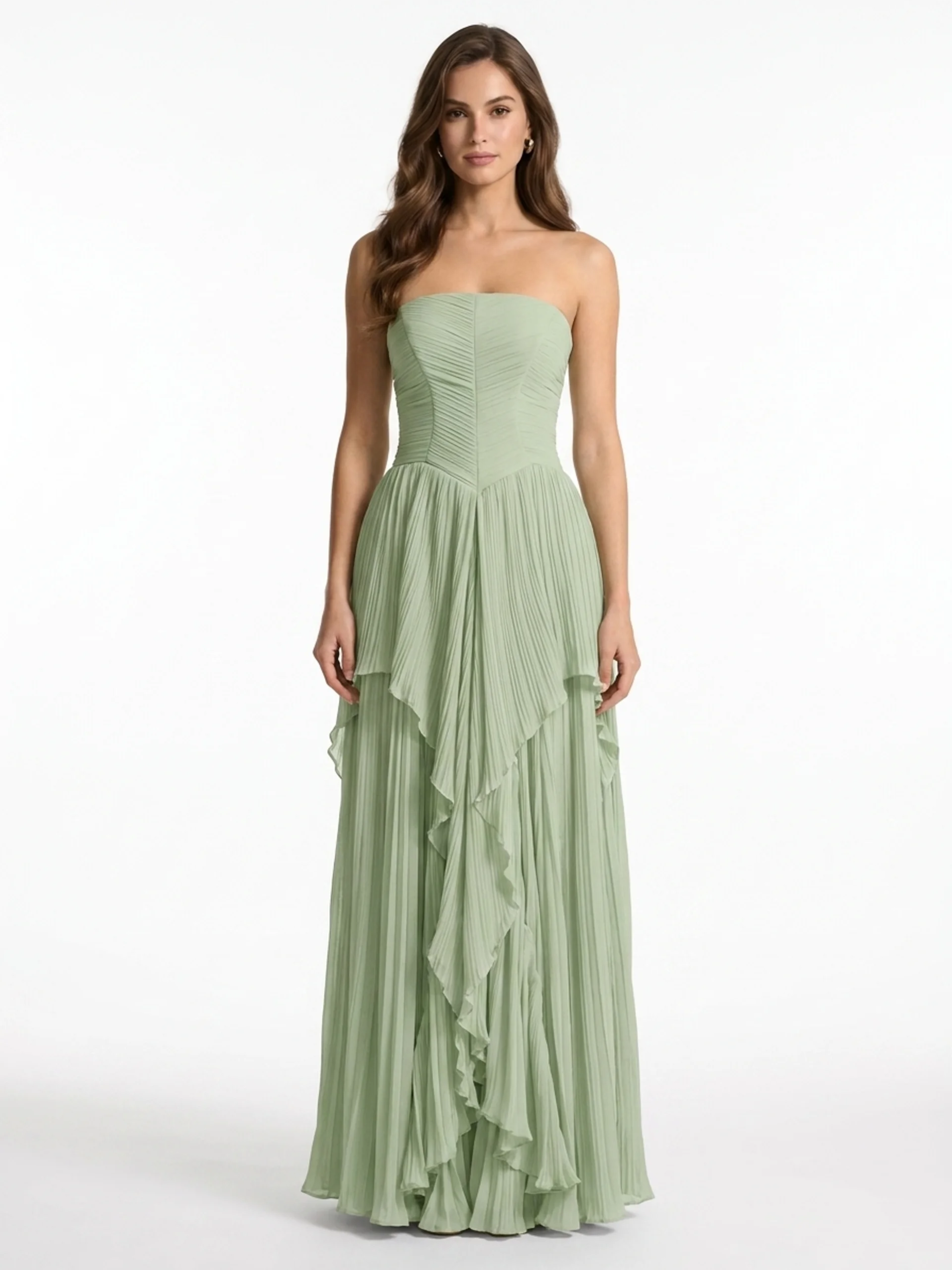 SKYLAR Women's Pleated Chiffon Strapless Maxi Dress