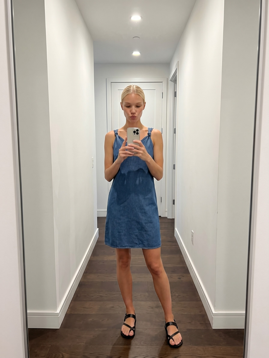 MICHELLE Women's V-Neck Denim Mini Dress
