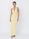ASHLEY Women's Ruched Halterneck Maxi Dress with Cascading Sash