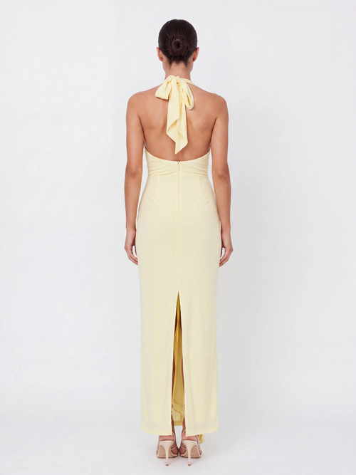 ASHLEY Women's Ruched Halterneck Maxi Dress with Cascading Sash