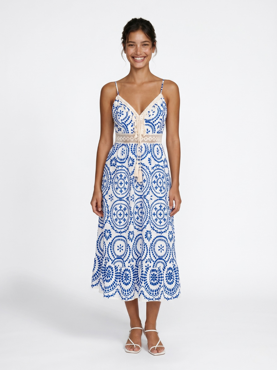 RACHEL Women's V-Neck Ornate Midi Dress