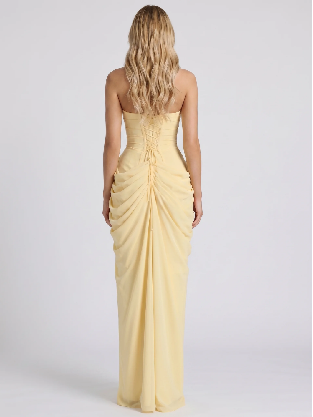 SERIGUILLA Women's Strapless Ruched Draped-Skirt Maxi Dress with Front Slit