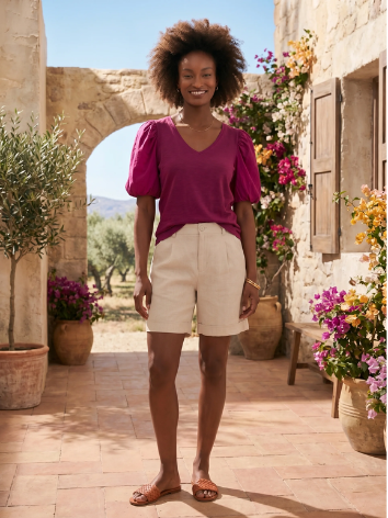 ELOISE Women's High-Rise European Linen Trouser Shorts with Pockets