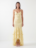 DESTINY Women's Burnout Mermaid Maxi Dress with Tiered Ruffles