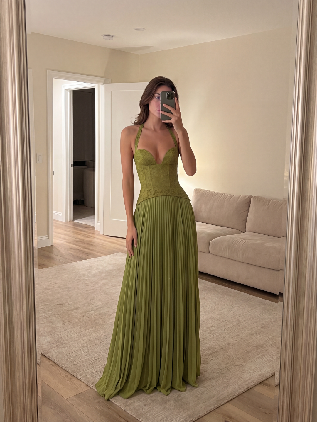 Noana Women's Lace Corset Halterneck Pleated Maxi Dress