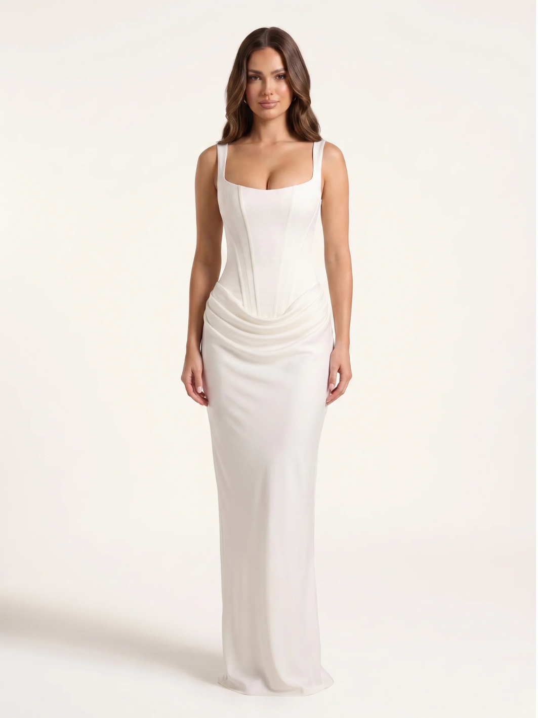 ISADORA Women's Corset Bodice Draped Satin Maxi Dress