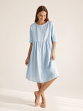 JULIETTE Women's Three-Quarter Sleeve Linen A-Line Midi Dress with Pockets