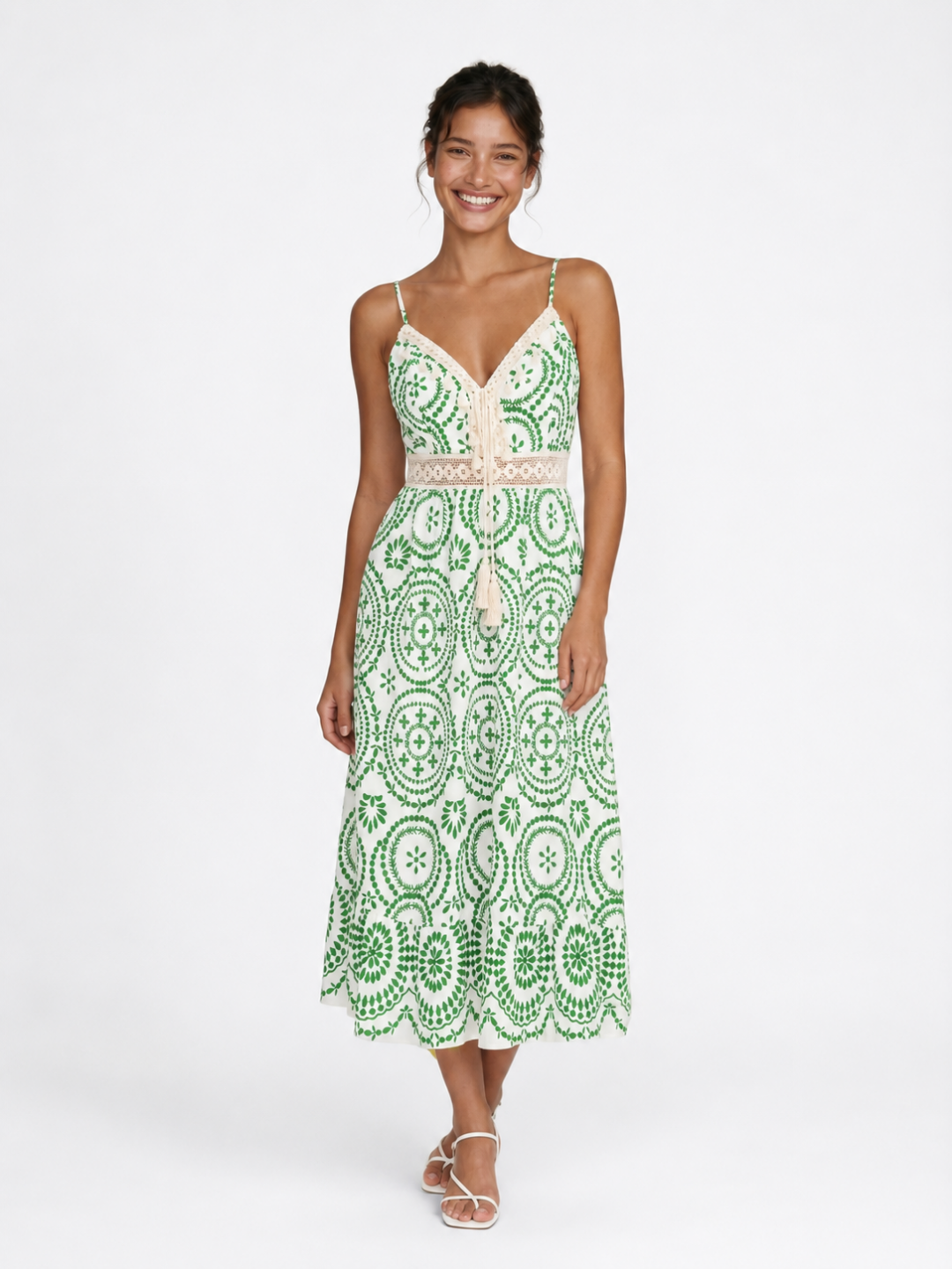 RACHEL Women's V-Neck Ornate Midi Dress