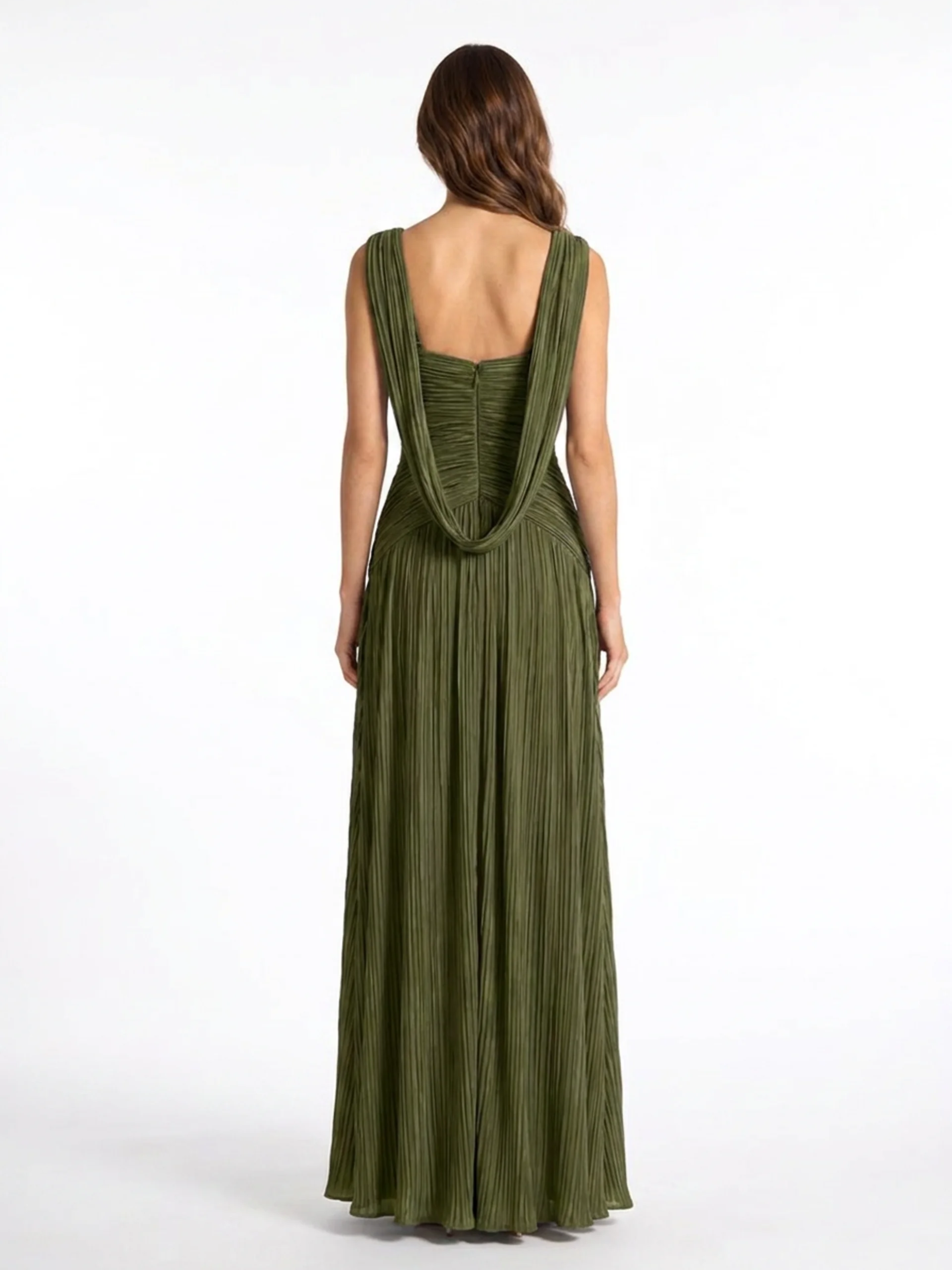 KENNEDY Women's Pleated V-Neck Maxi Dress with High Slit