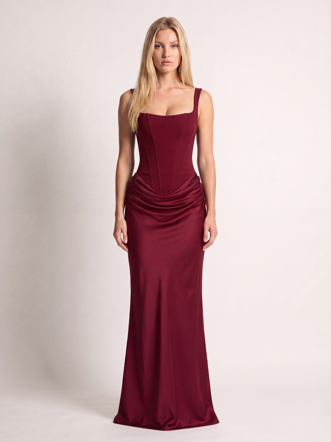 ARIANA Women's Square-Neck Corset Draped Maxi Dress