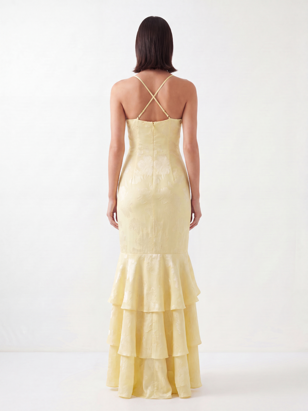 DESTINY Women's Burnout Mermaid Maxi Dress with Tiered Ruffles