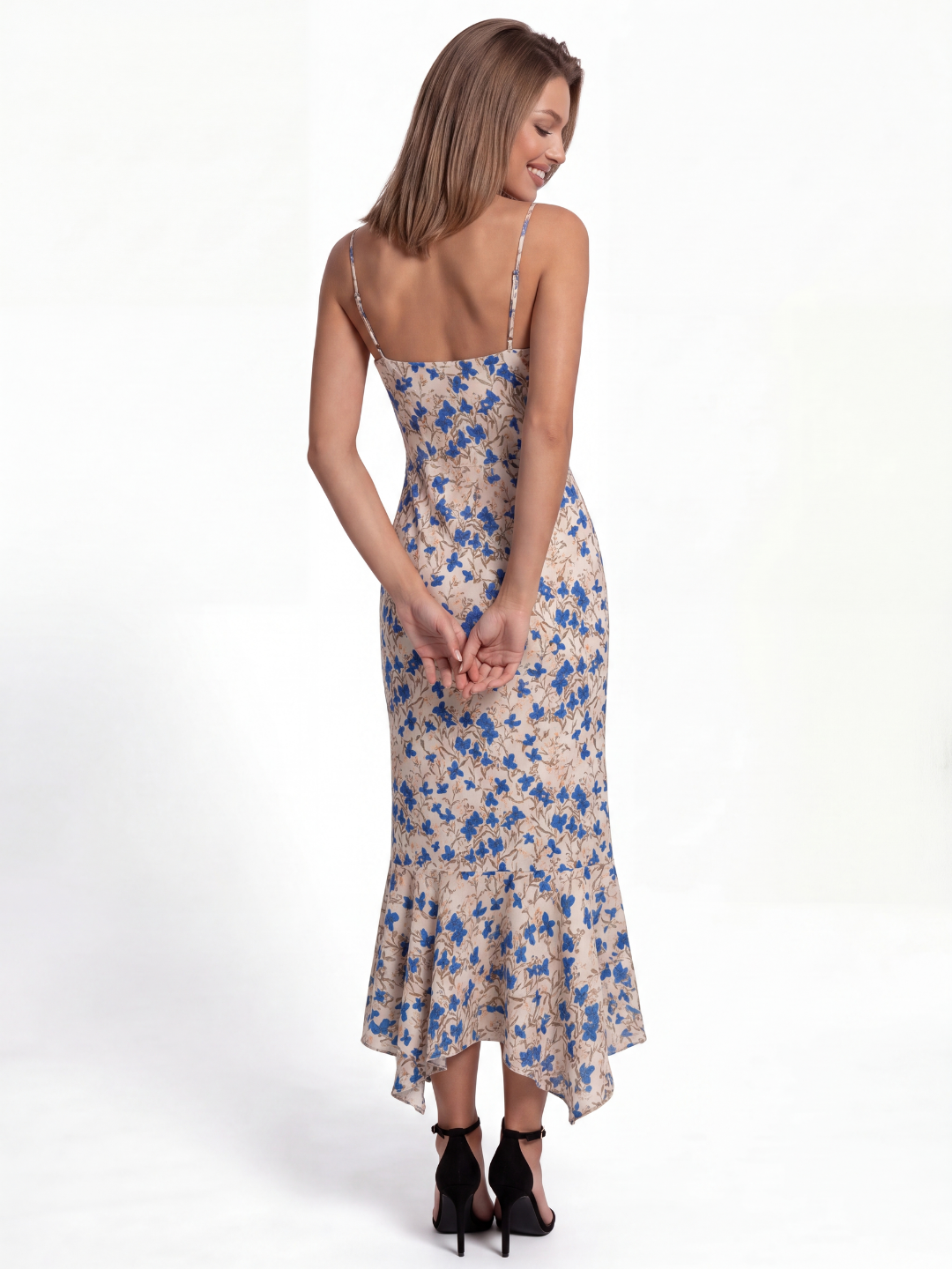 LARISSA Women's Floral Print Knotted Bust Irregular-Hem Maxi Dress