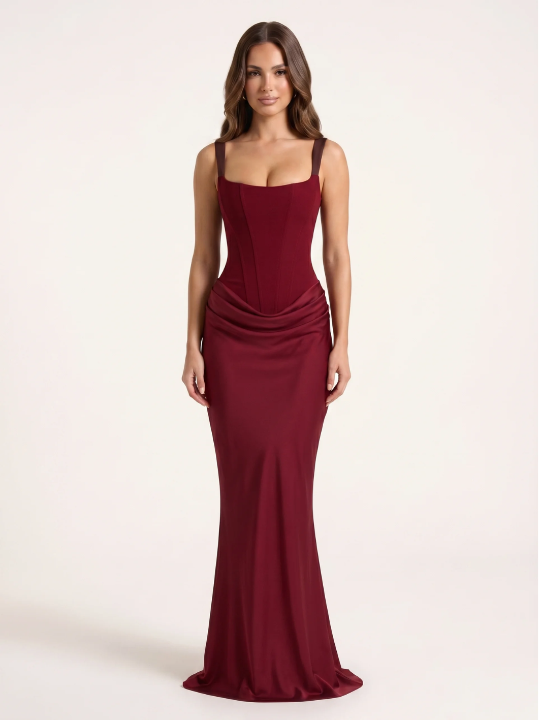 ISADORA Women's Corset Bodice Draped Satin Maxi Dress