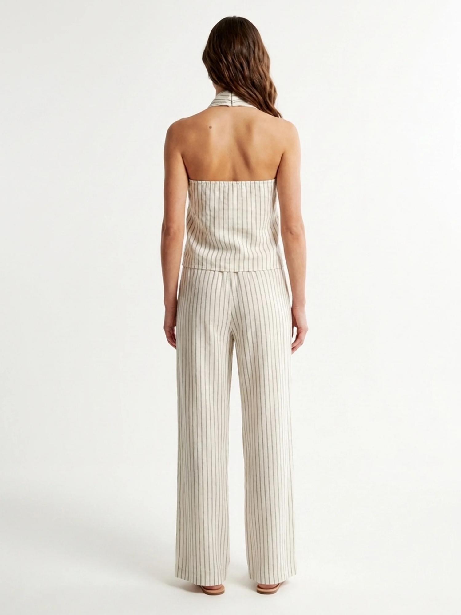 MAGDALENA Women's Striped Cotton-Linen Halter Top & Wide-Leg Pants Set