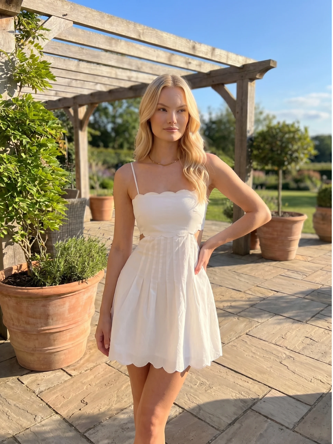 HAILEY Women's Scalloped Cutout Pleated Mini Dress