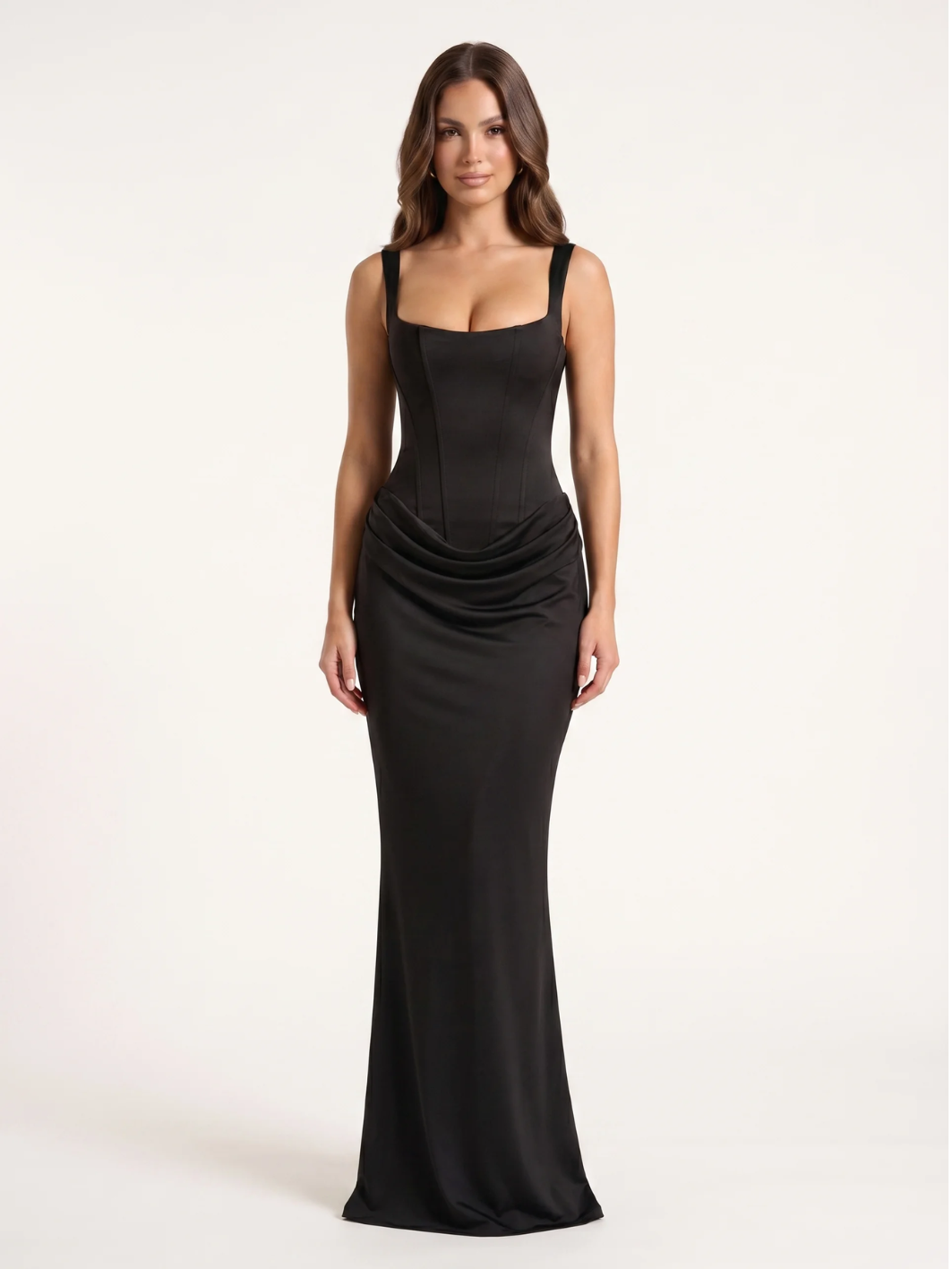 ISADORA Women's Corset Bodice Draped Satin Maxi Dress